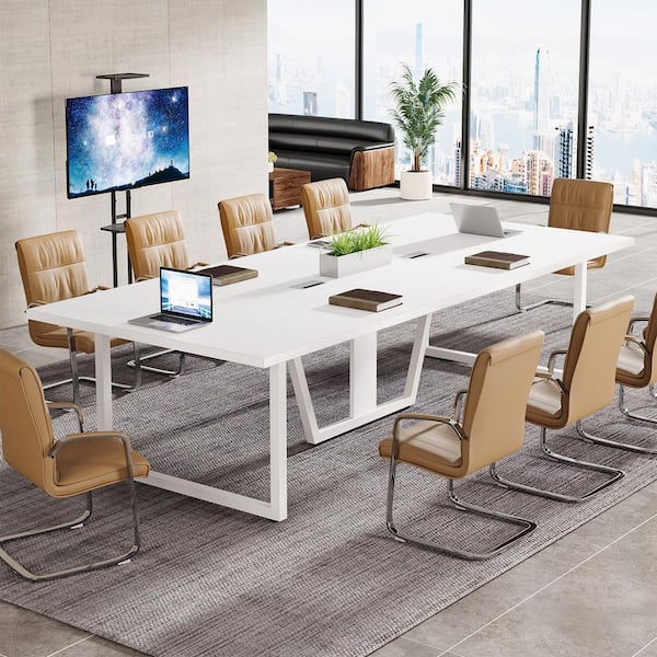 Moronia 94.5 in. Rectangle White Wood Computer Desk for 10-People, Large Meeting Table for Office Conference