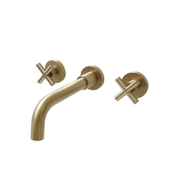 Fapully Contemporary Double Handle Wall Mount Bathroom Faucet, Cross Handle Bathroom Faucet in Brushed Gold