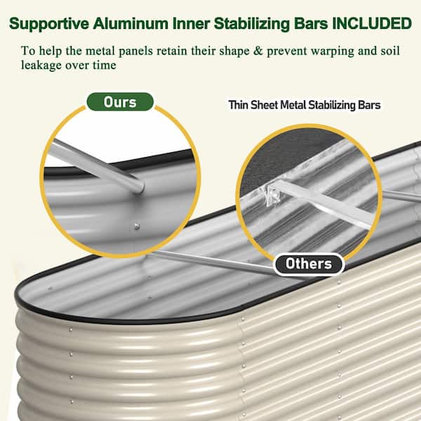 Ivory White Galvanized Steel Raised Garden Bed 9-in-1 Planter Box Outdoor, 72 in. L x 36 in. W x 24 in. H