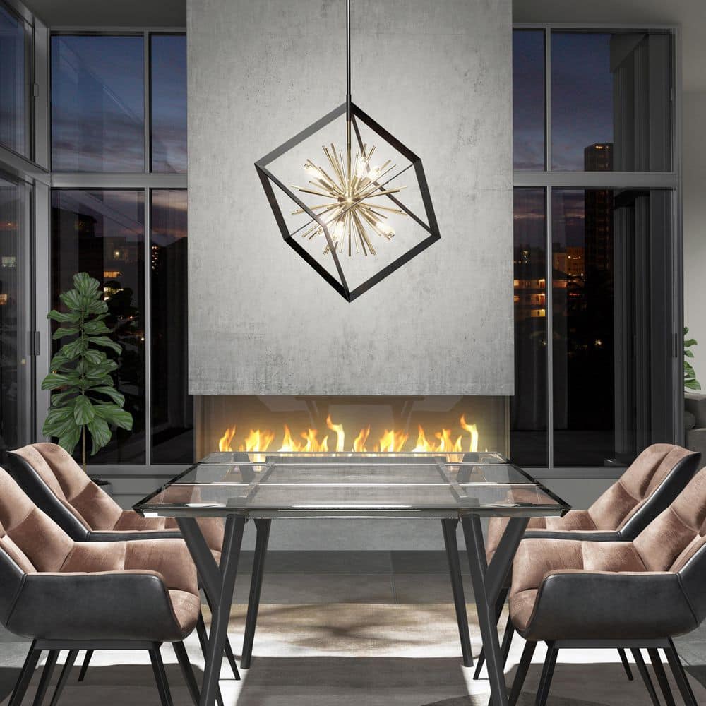 Artika Nebula 6 Light Black and Gold Sputnik Pendant Light, No Bulbs Included