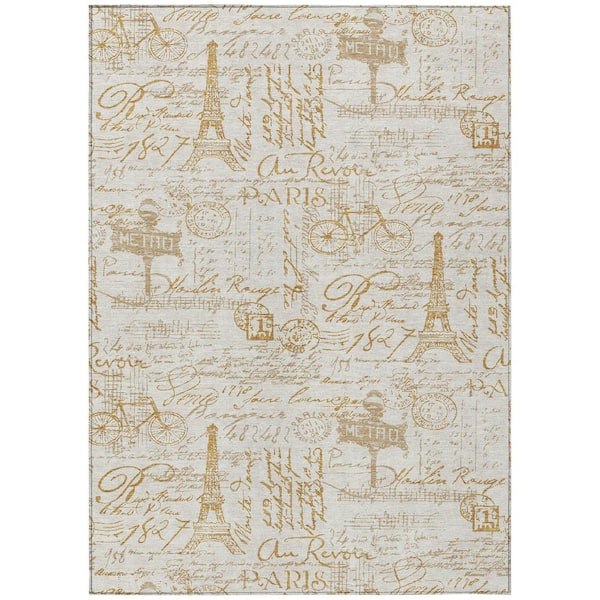 Chantille Machine Washable Indoor/Outdoor Abstract ACN2209 Gold 8 ft. x 10 ft. Area Rug