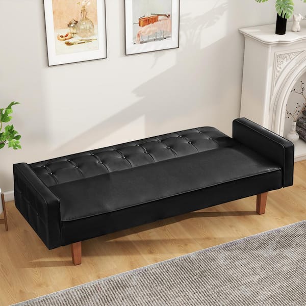 WONDER COMFORT Modern 38 in. Black Twin Size Faux Leather Sofa Bed