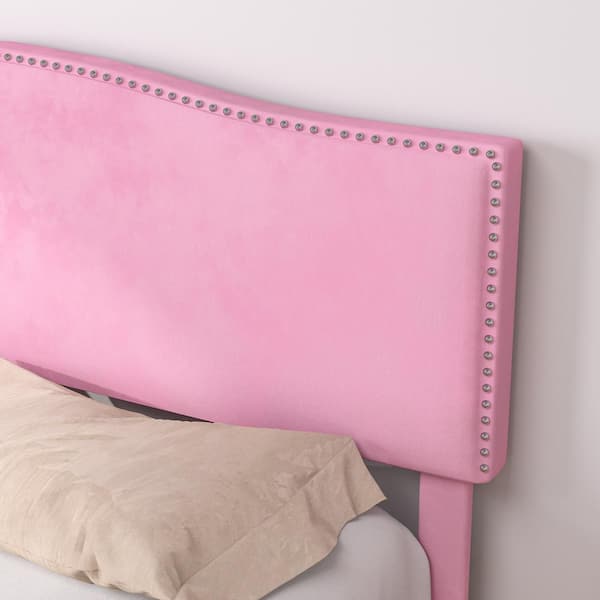 Velvet Storage Pink Metal Frame Full Platform Bed with 4 Drawers, Upholstered Bed with Adjustable Headboard