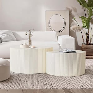 31.5 in. Beige Round MDF Coffee Table