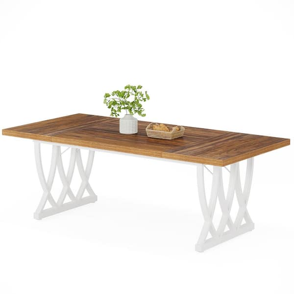 BYBLIGHT Roesler White Wooden Dining Table 70.87in. Rectangle Sled Dining Table Kitchen Table Seats 6-8