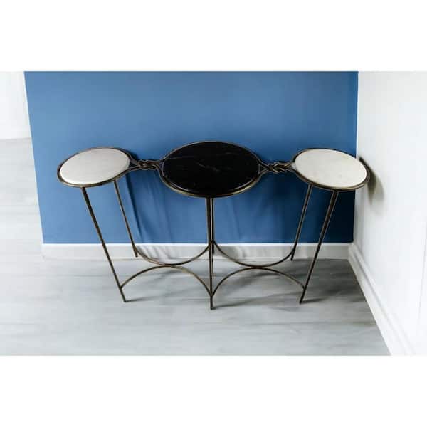HomeRoots 6 in. Black and White Round Marble Console Table