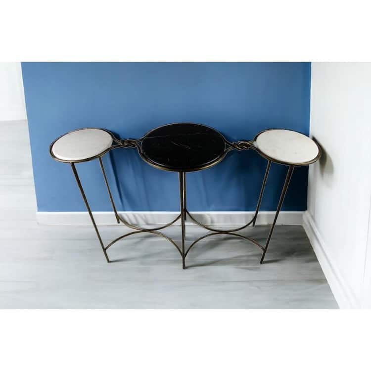 HomeRoots 6 in. Black and White Round Marble Console Table