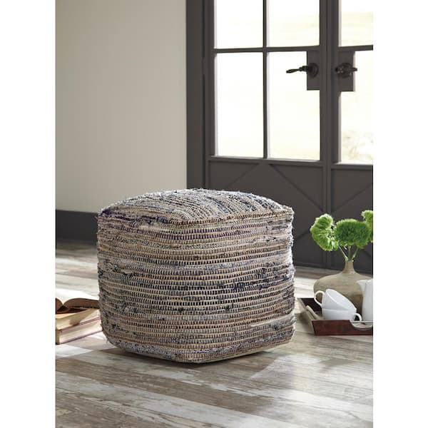 Signature DESIGN BY ASHLEY Absalom Cotton/Hemp cover Denim Square Pouf