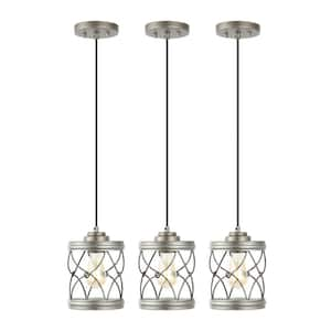 Marelle 6.5 in. 40-Watt 1-Light Silver Farmhouse Iron Filigree Caged Jar LED Pendant Light, Antique Silver (Set of 3)