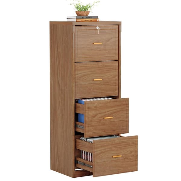 Atencio 4-Drawer Brown Wood 23 in. W Vertical Simple Modern Industrial File Cabinet Printer Stand Freestanding Pedestal