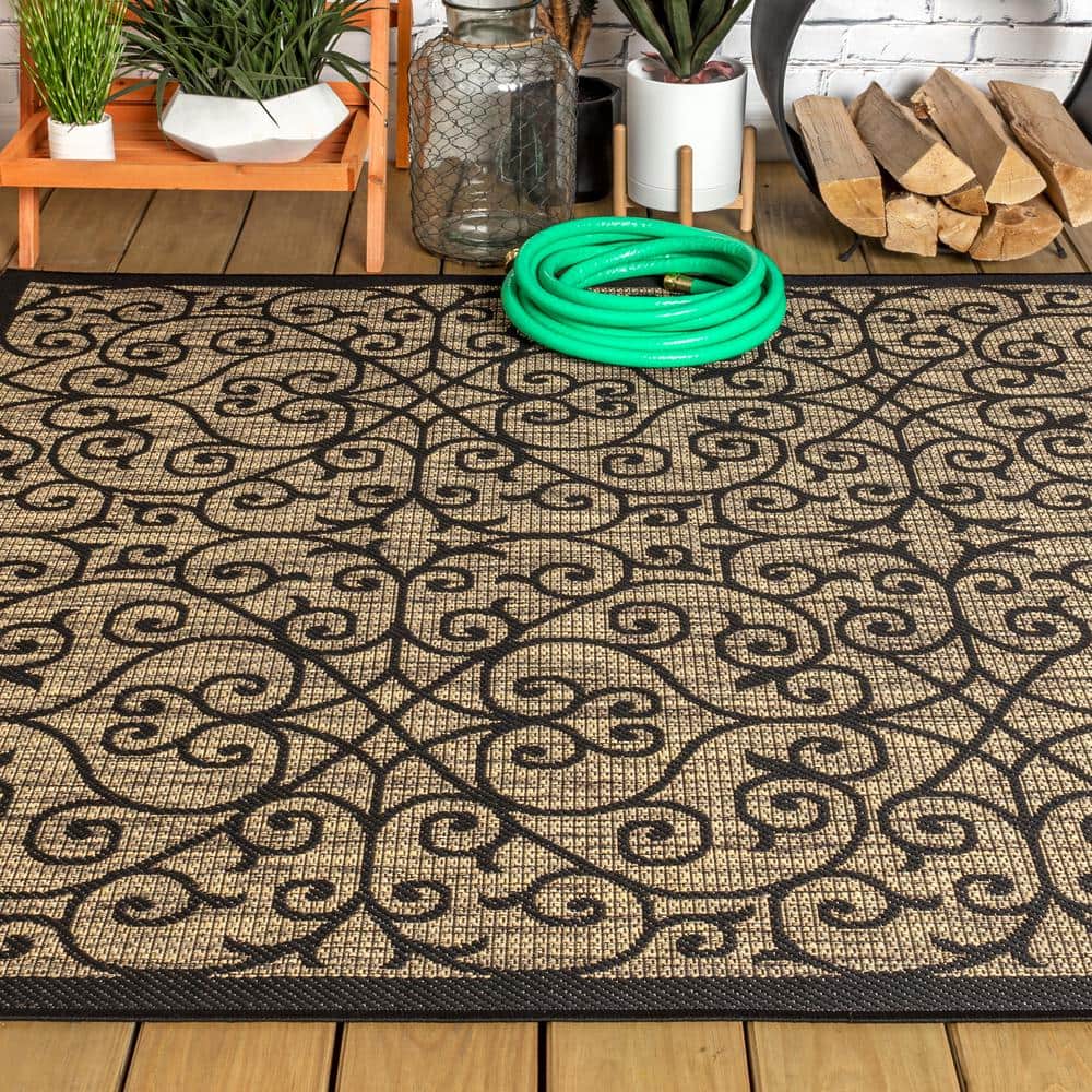 Madrid Vintage Boho-Chic Black/Khaki Flatweave 4x6 Area Rug