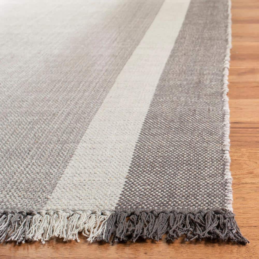 Ivory and Grey Handwoven Cotton Stripe Area Rug, 3' x 5'