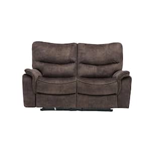 Charlie 63 in. Dark Brown Solid Fabric 2-Seat Loveseats with Recliner