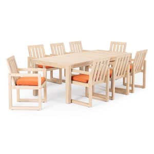 Benson 9-Piece Wood Patio Dining Set with Tikka Orange Cushions