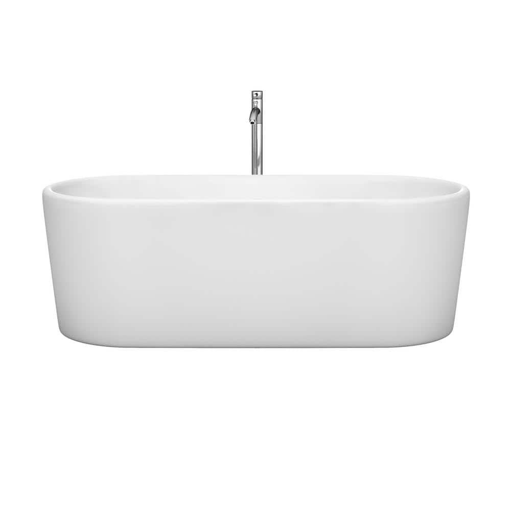 Ursula 67" White Acrylic Freestanding Soaking Bathtub with Chrome Faucet