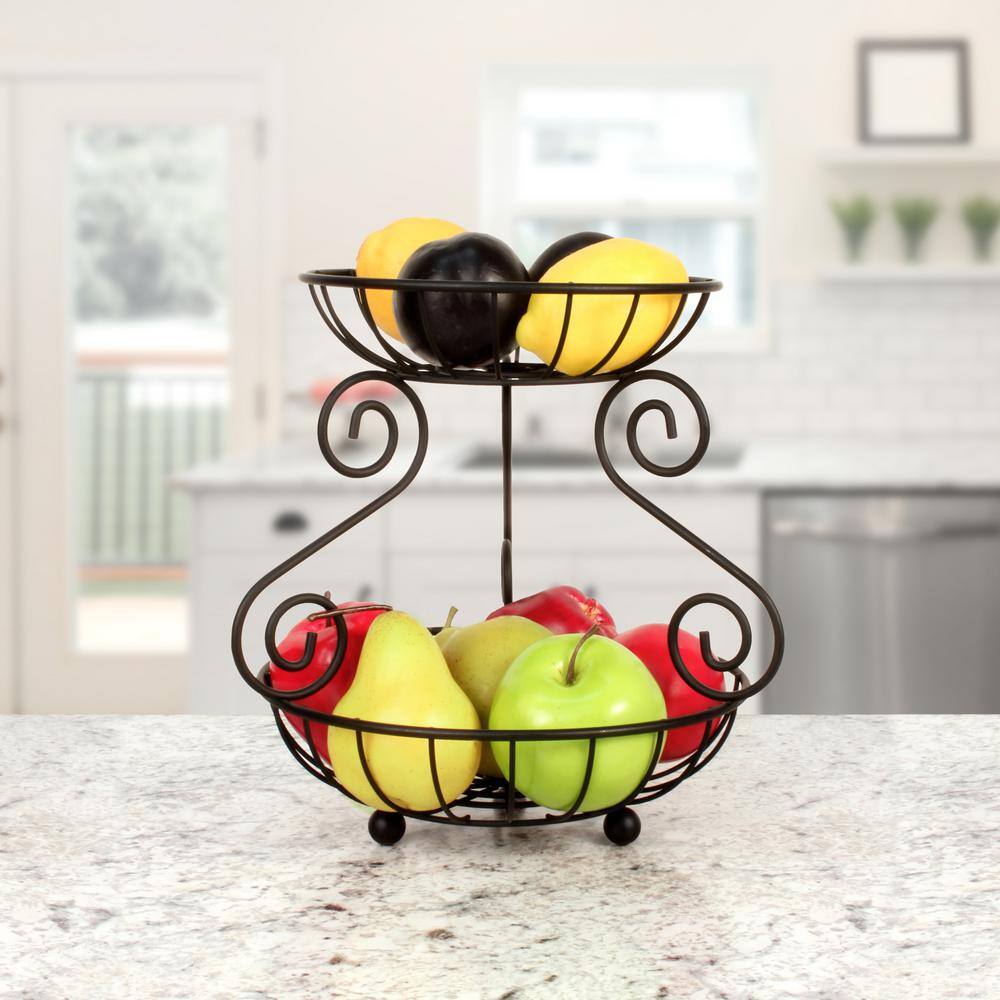Black Metal Scroll 2-Tier Fruit and Vegetable Server