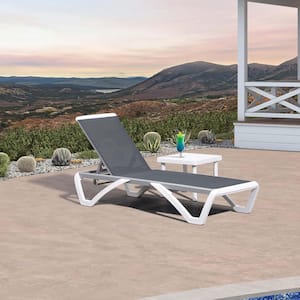Patio Chair Set Plastic Outdoor Chaise Lounge Chairs with Table for Outside Beach in-Pool Lawn Poolside, Grey