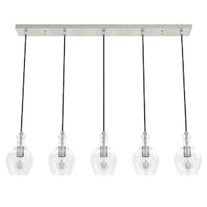 Maple Park 5-Light Brushed Nickel Shaded Chandelier with Clear Glass Shades