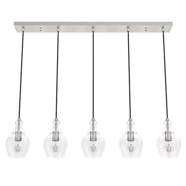 Maple Park 5-Light Brushed Nickel Shaded Chandelier with Clear Glass Shades
