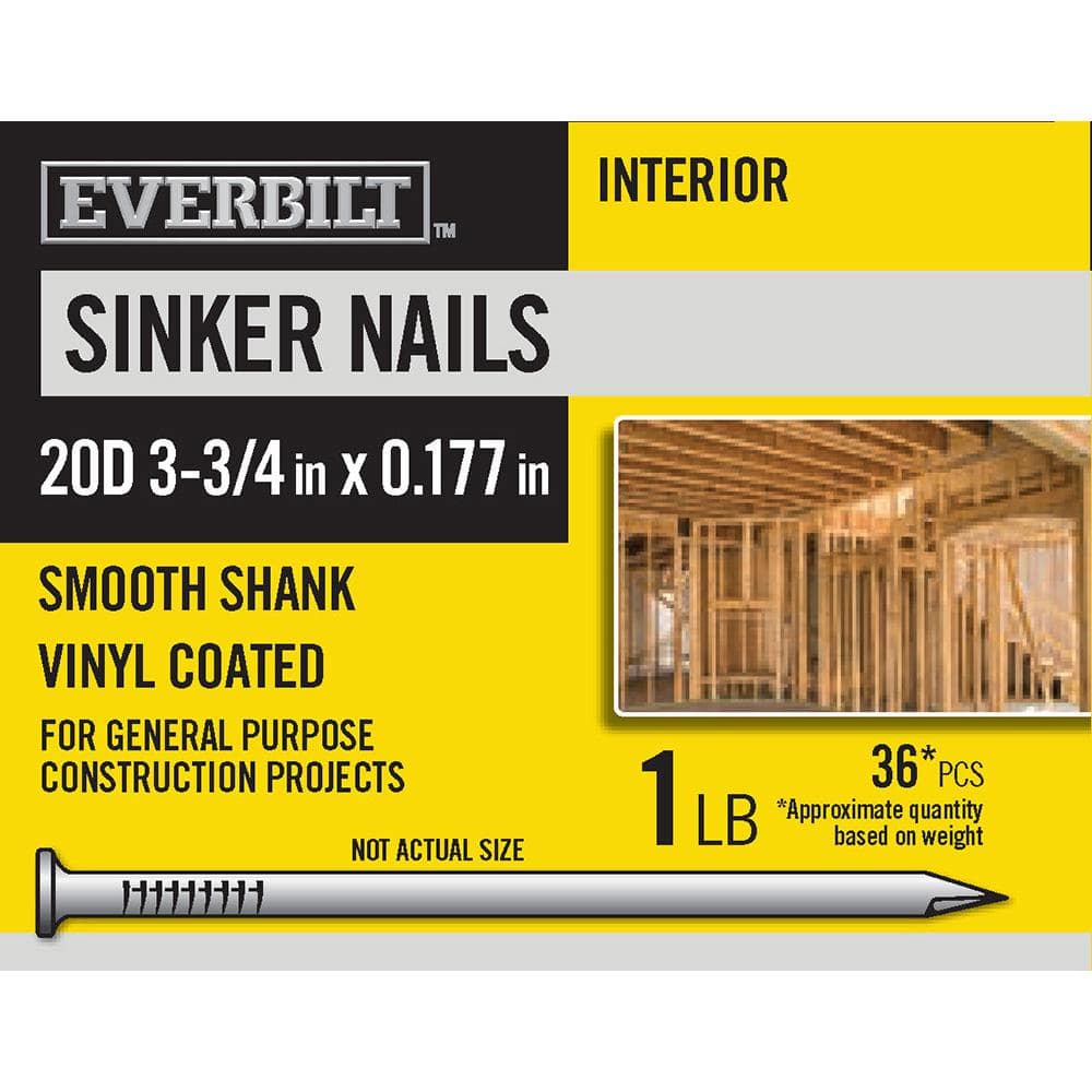 Everbilt 20D 33/4 in. Sinker Nails Vinyl Coated 1 lb (Approximately 36