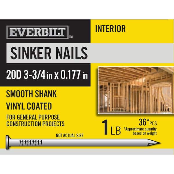 Everbilt 20D 3-3/4 in. Sinker Nails Vinyl Coated 1 lb (Approximately 36 Pieces)