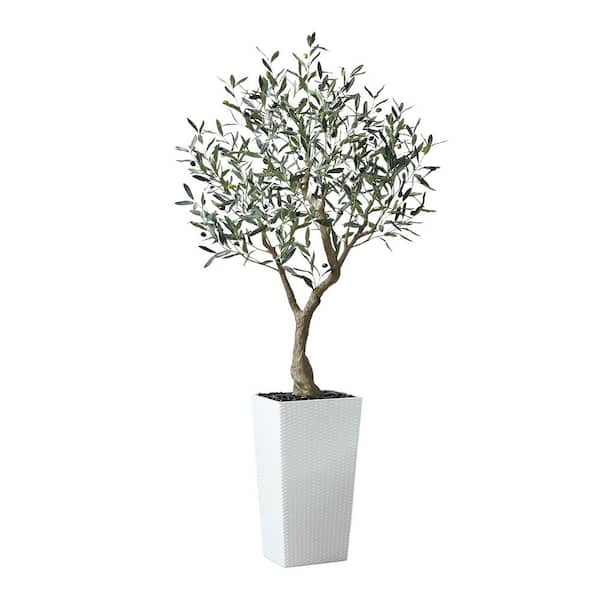 DR.Planzen 6 ft.Artificial Olive Tree UV Resistant with White Tall Planter, Faux Olive Tree for Outdoor Decor