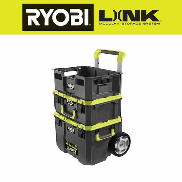 RYOBI LINK Rolling Tool Box with LINK Medium Tool Box and LINK Tool Crate