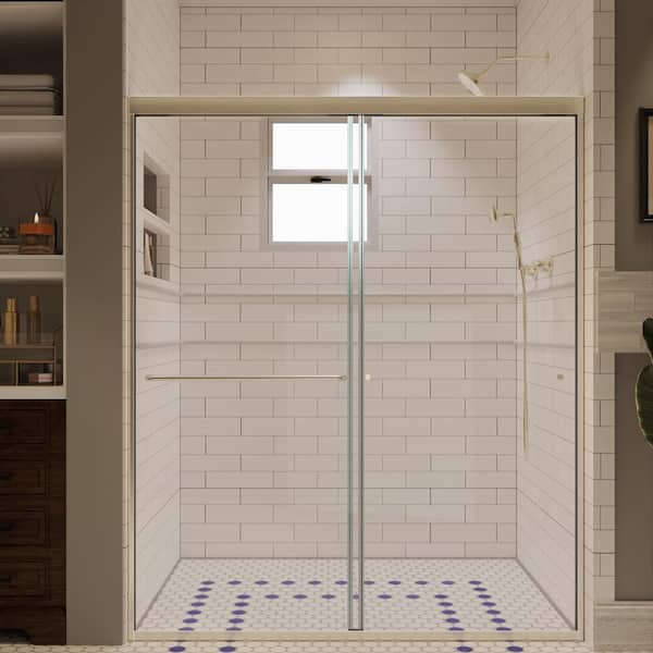 ES-DIY 56-60 in. W x 72 in. H Sliding Framed Shower Door in Brushed Nickel with 1/4 in. (6 mm) Tempered Clear Glass