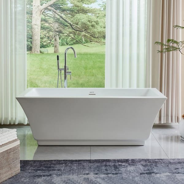 Vanity Art Strasbourg 59 in. x 30 in. Acrylic Freestanding Soaking Bathtub with Center Drain in White/Integrated Overflow