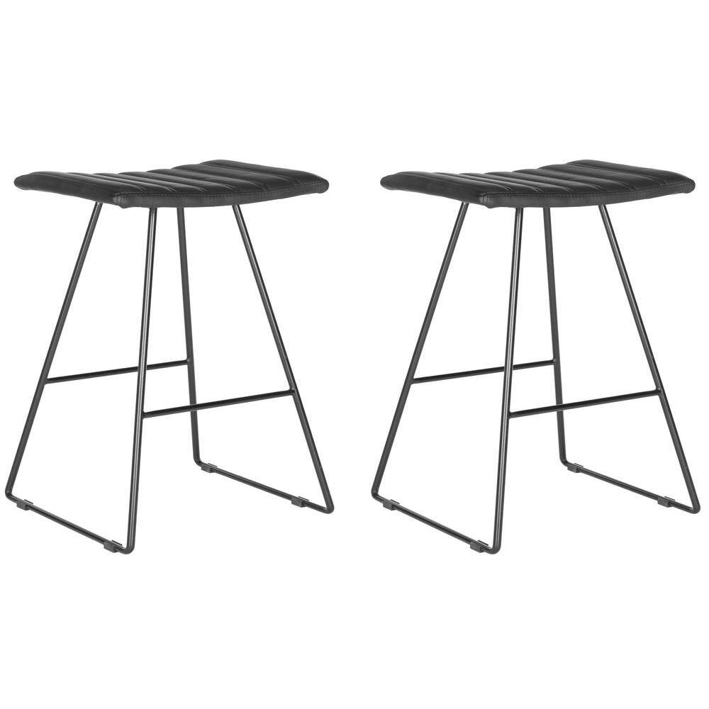 Akito Black Faux Leather and Metal Backless Counter Stools, Set of 2