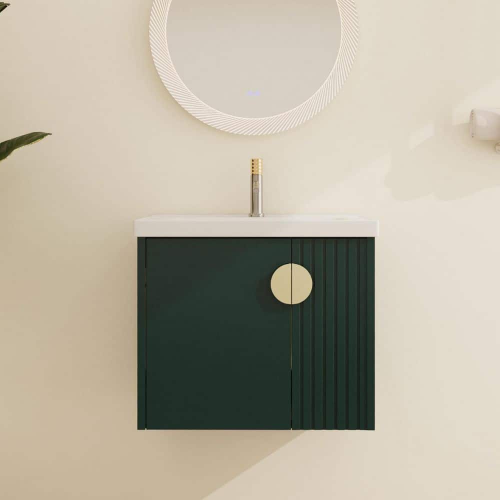 23.8 in. W x 18.5 in. D x 20.7 in. H Wall-Mounted Bath Vanity in Green with