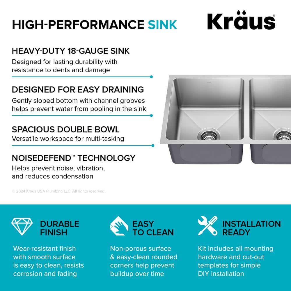 Fairlane 33-Inch Stainless Steel Double Bowl Undermount Kitchen Sink