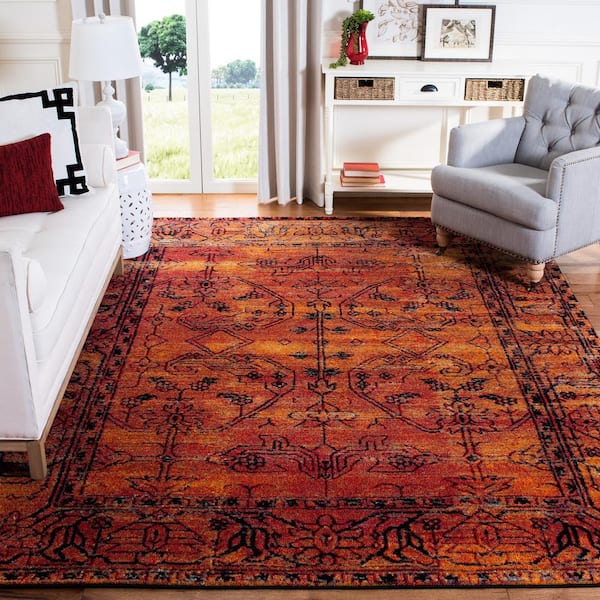 Vintage Hamadan Orange 9 ft. x 9 ft. Distressed Medallion Square Area Rug