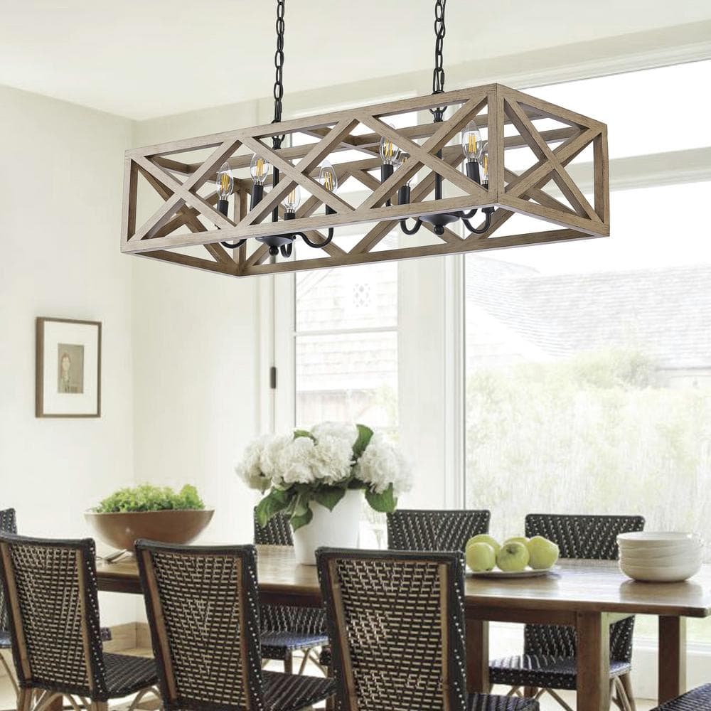 Modern Black 36" LED Farmhouse Pendant with Wood Accents