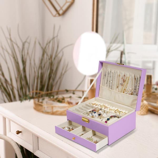 【キルト】シュリンク付　未開封　スペシャルBOX セット 8.8 x 4 in. Light Purple Quilted Leather Jewelry Box with
