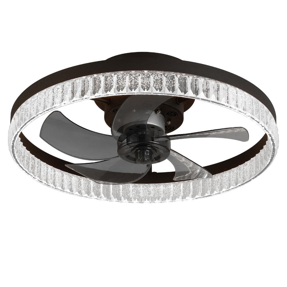 19.7 in. LED Indoor Flush Mount Modern-Style Black Ceiling Fan with Crystal Accent Ring, Light Kit, and Remote Control price history on PriceWatchPro