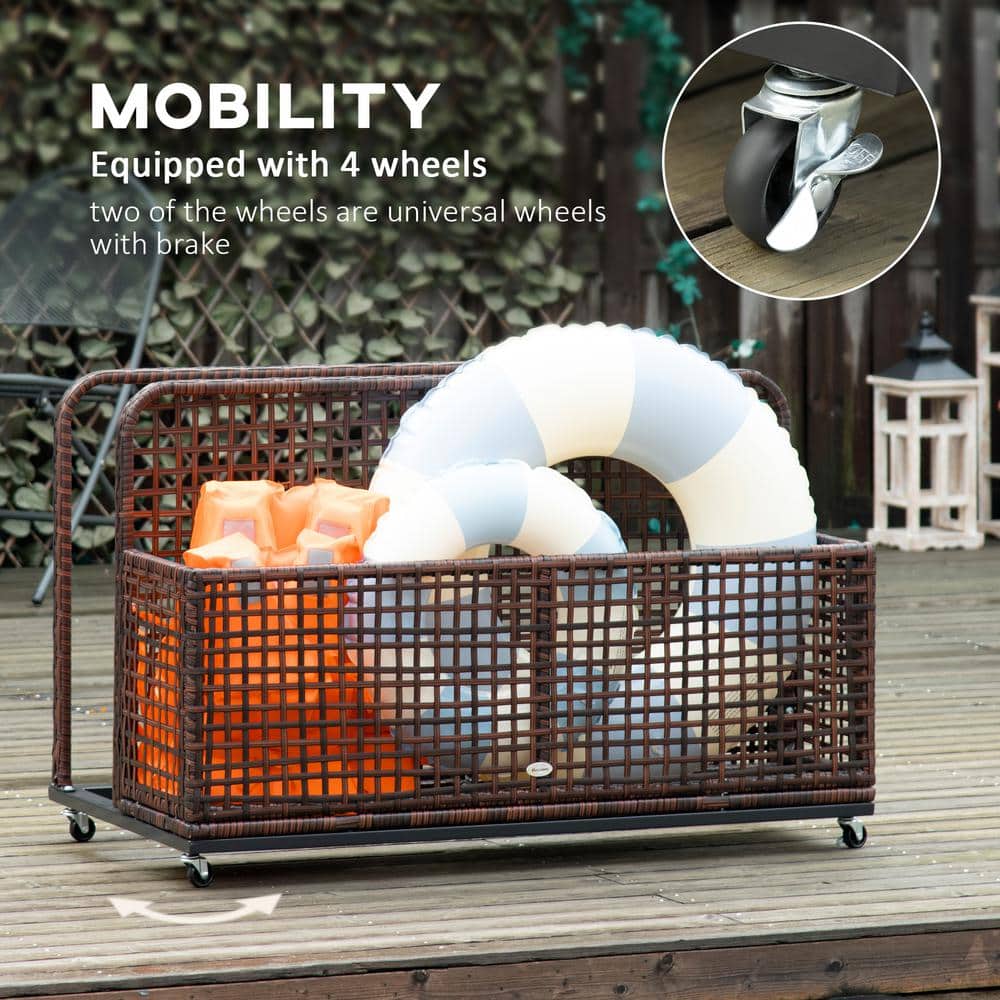 Mixed Brown Wicker Lockable Deck Box with Wheels