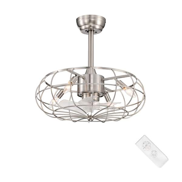 Edvivi 21 in. Contemporary Indoor Brushed Nickel Cage Reversible Ceiling Fan with Light Kit and Remote Control