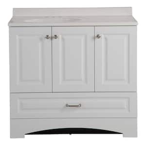 Lancaster 36.5 in. W x 18.63 in. D Raised Panel Bath Vanity in White with White Cultured Marble Top