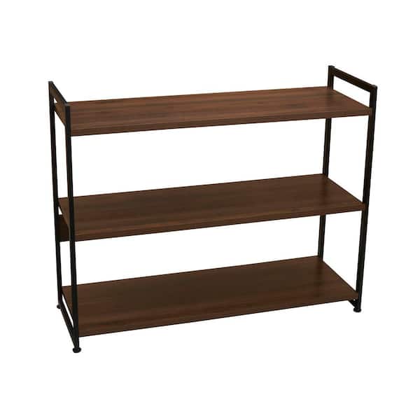 HOUSEHOLD ESSENTIALS Jamestown Walnut Heavy Duty 3-Tier Metal Frame Shelving Unit (40.5 in. W x 32.5 in. H x 13.75 in. D)