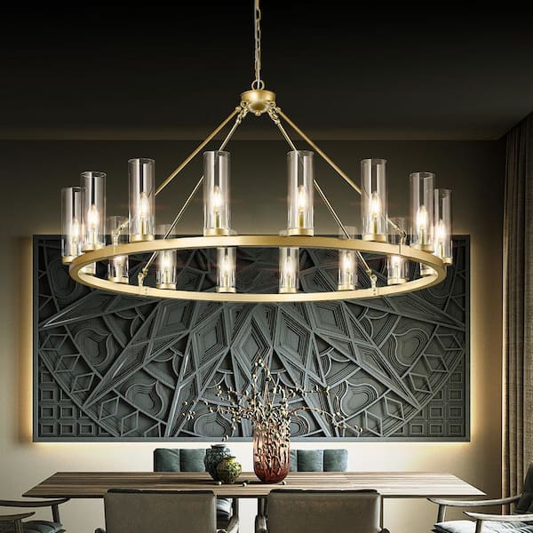 Home Lighting 44. 09in. 16-Light Gold-16Light Round Wheel Chandeliers Pendant Light for Stair Living Room