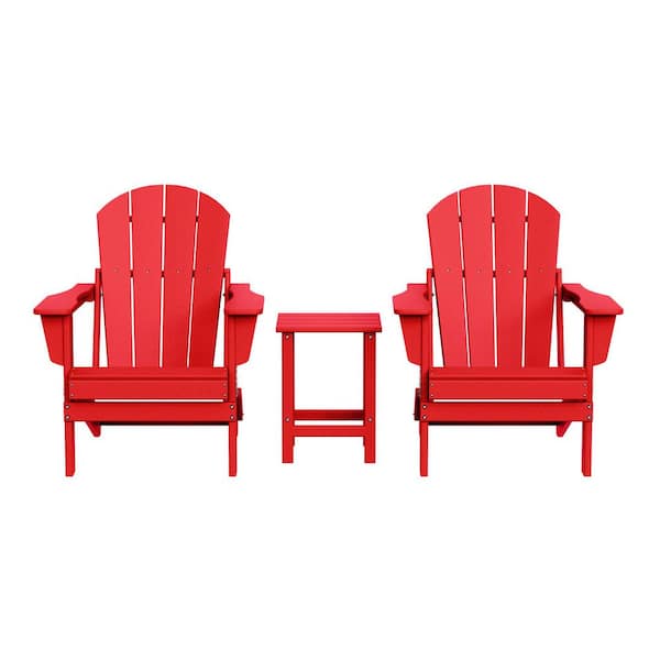 WESTIN OUTDOOR Laguna 3-Piece Fade Resistant Outdoor Patio HDPE Poly Plastic Folding Adirondack Chair Set with Side Table in Red