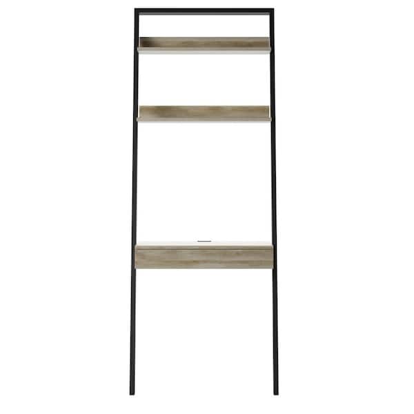 Twin Star Home 30 in. Rectangular Autumn Driftwood Wood 2-Shelves Ladder Desk with Power