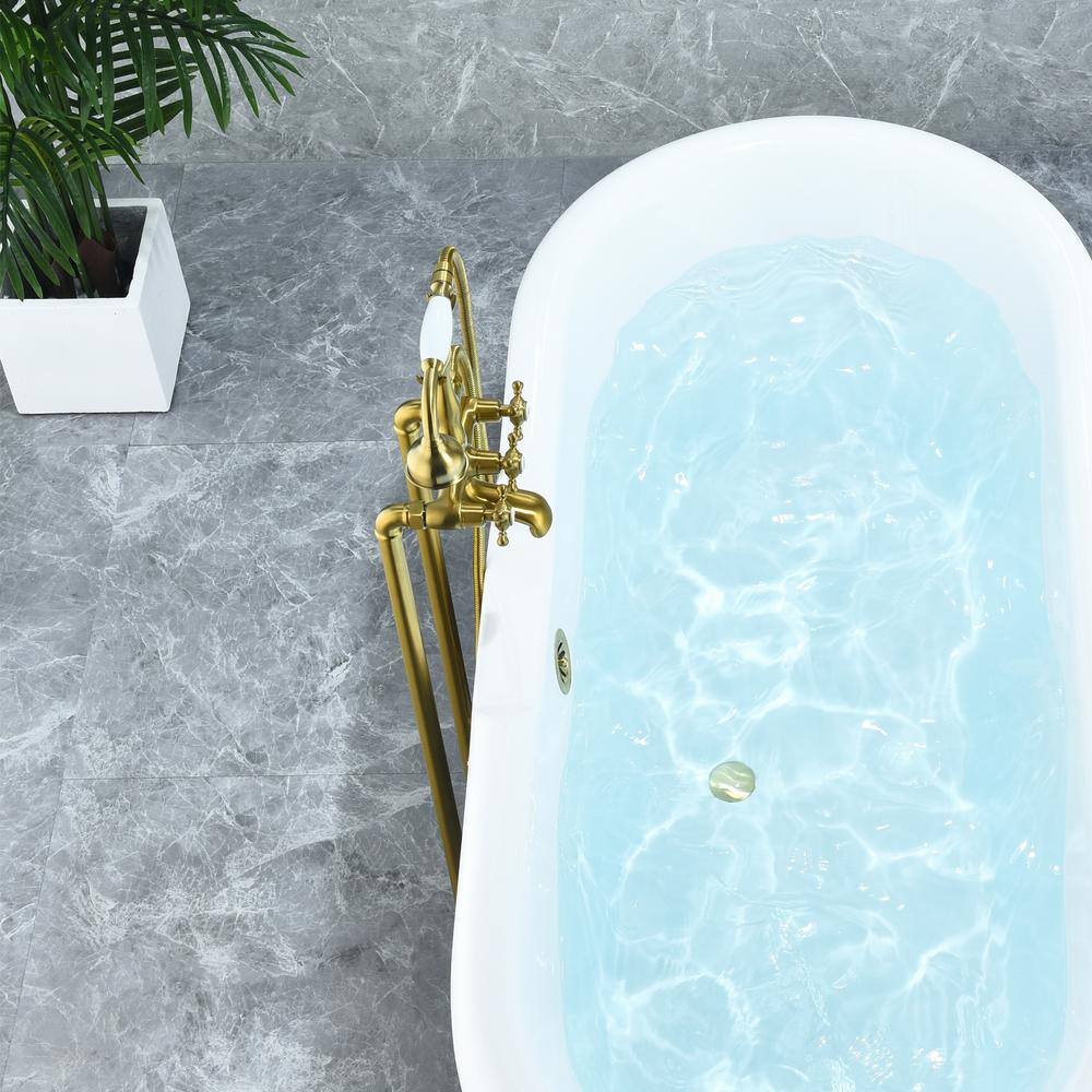 Brushed Gold Stainless Steel Freestanding Tub Faucet with Handshower
