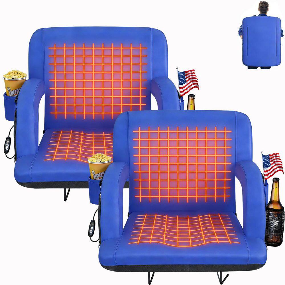 "2PCS 25"" Heated Stadium Seat with Back Support, USB Folding Bleacher Chair with Cushion & Pockets" price history on PriceWatchPro