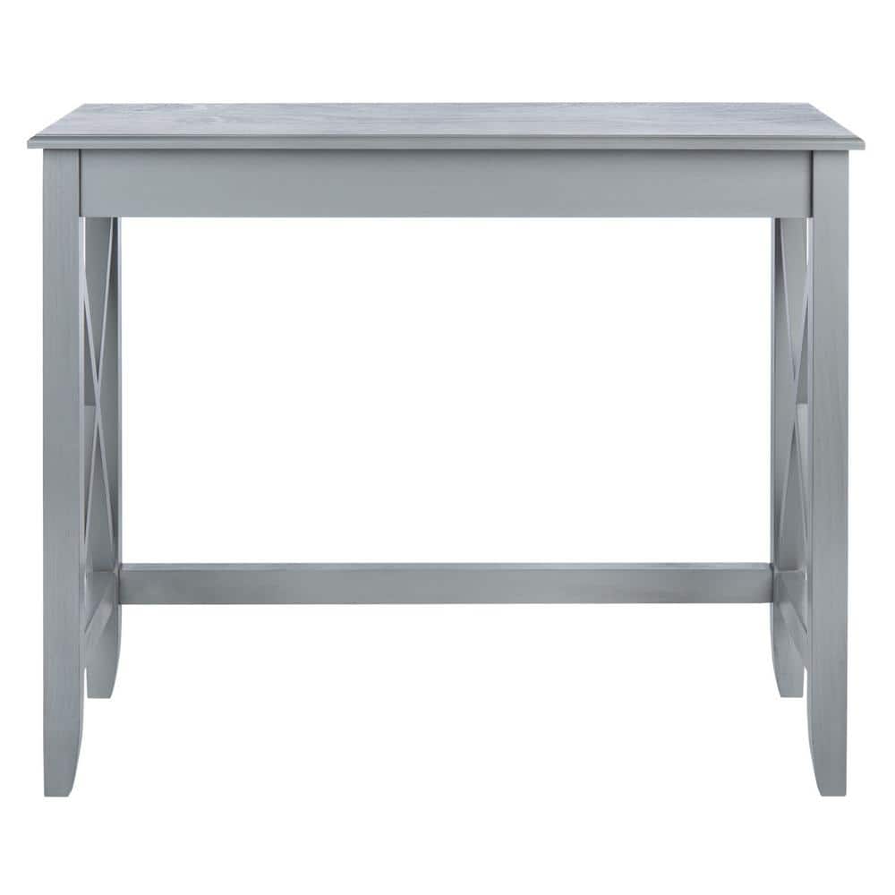 Crossed X Distressed Grey Solid Wood Writing Desk with Drawer