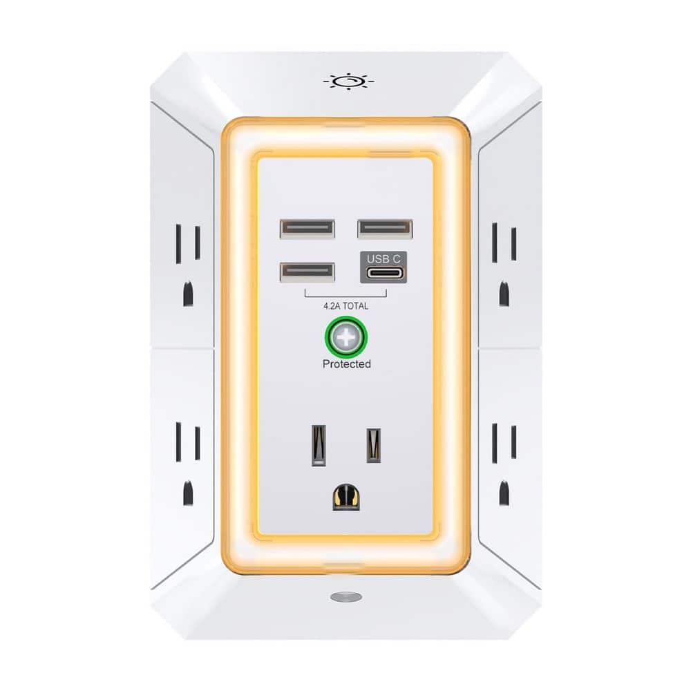 3-Sided Outlet Extender with Night Light. Multi Plug Outlet with 5 Outlets and 4 USB Ports(1 USB-C), ETL Listed, White price history on PriceWatchPro