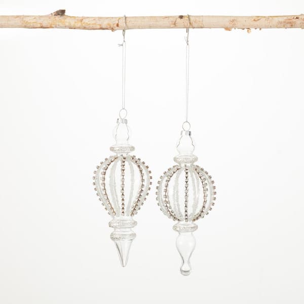 SULLIVANS 7 in. and 7.5 in. Clear Beaded Crystal Finial Ornament (Set of 2)
