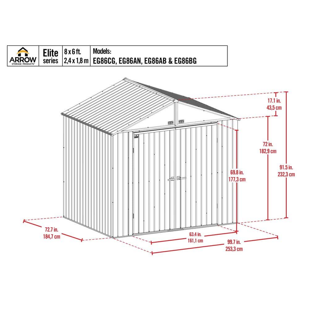 Elite 8x6 Cool Grey Galvanized Steel Storage Shed