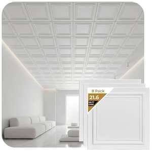 Line Art 1.6 ft. x 1.6 ft. Glue Up Foam Ceiling Tile in Plain White (21.6 sq. ft./case)